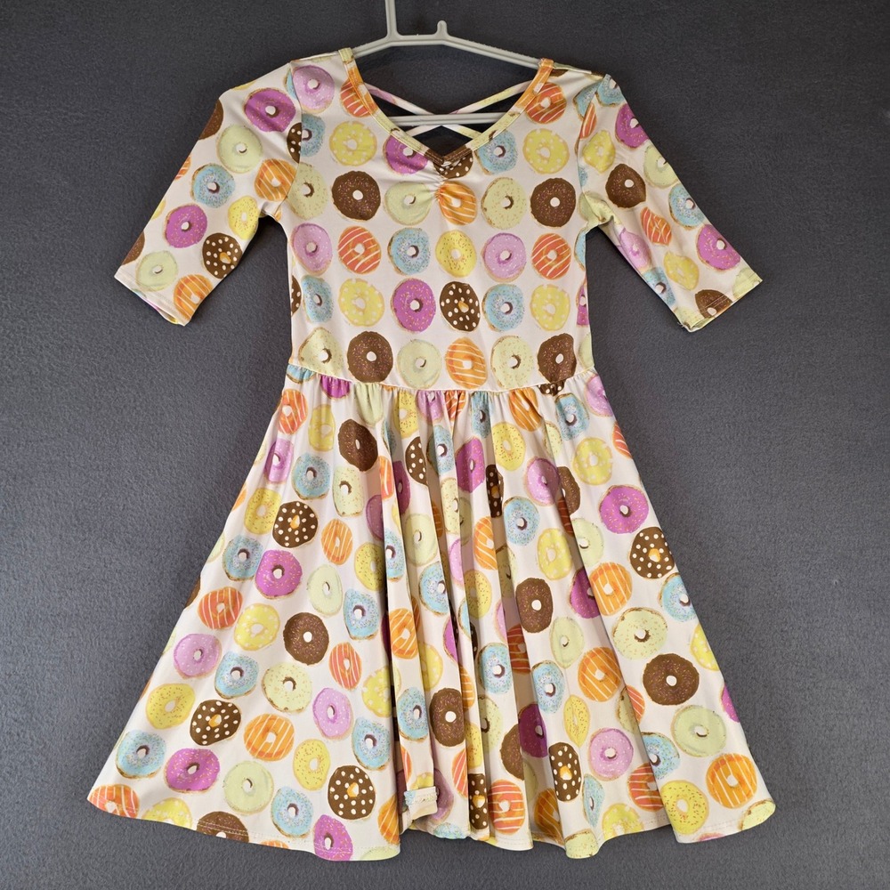 DotDotSmile Girls Donut Print Twirl Dress Criss Cross Back Size 7 Multi Color